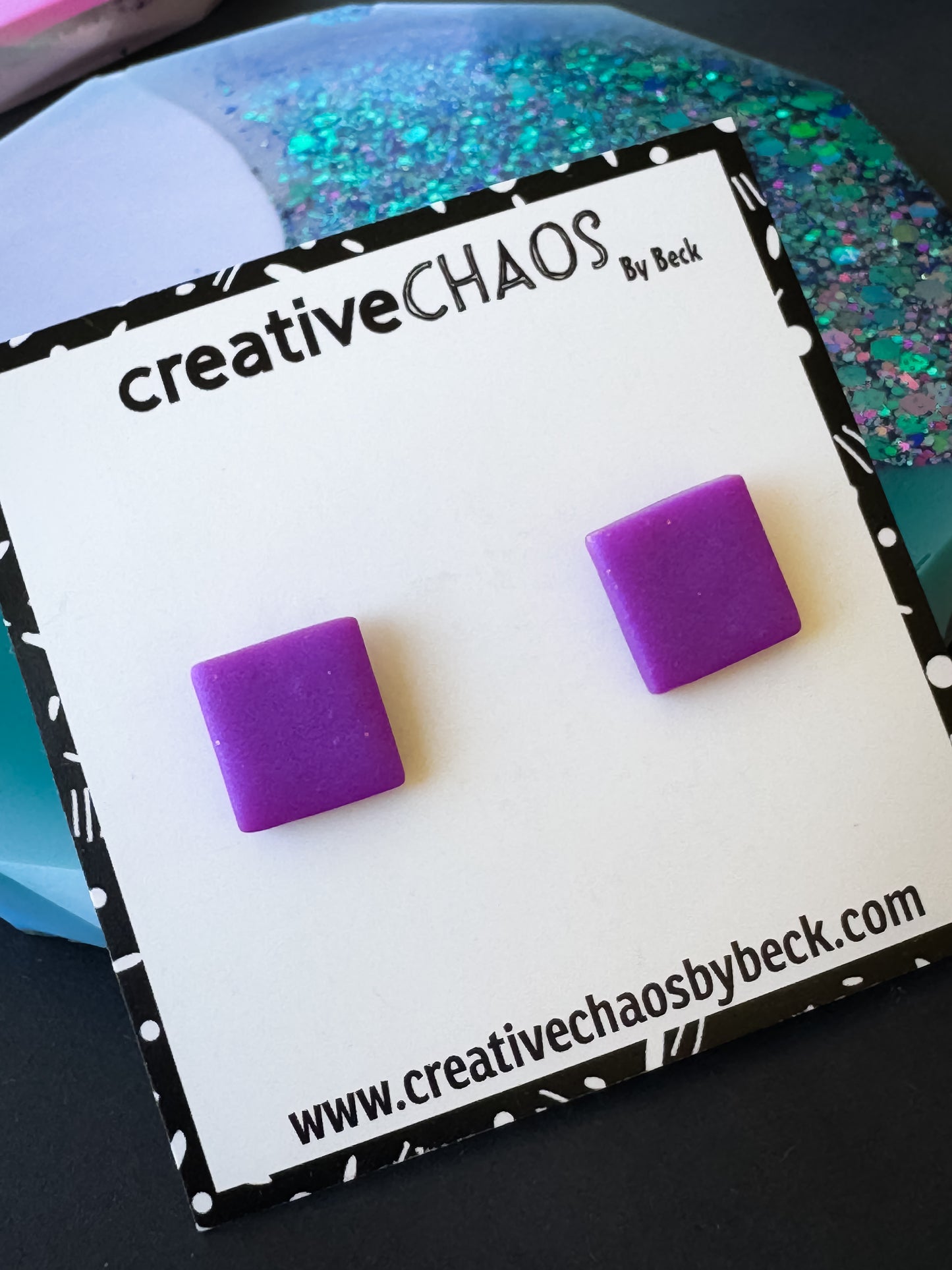 Purple Midi Square Clay Stud Earrings (87)