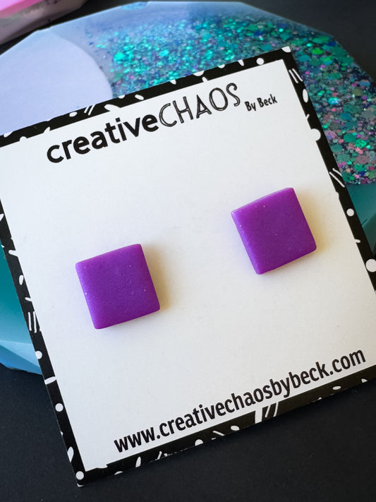 Purple Midi Square Clay Stud Earrings (87)