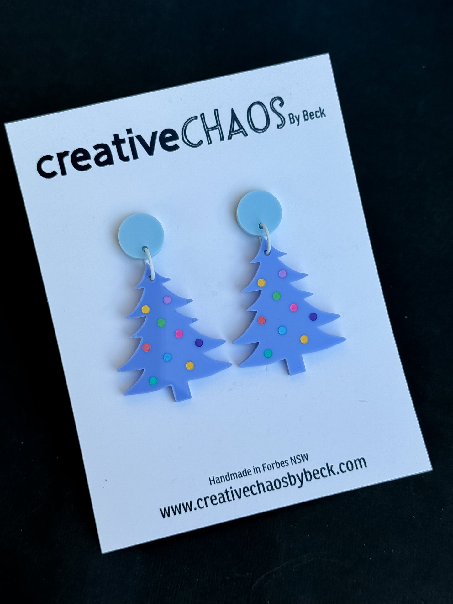 Festive Acrylic Christmas Tree Dangle Earrings with Colourful Spots (9)