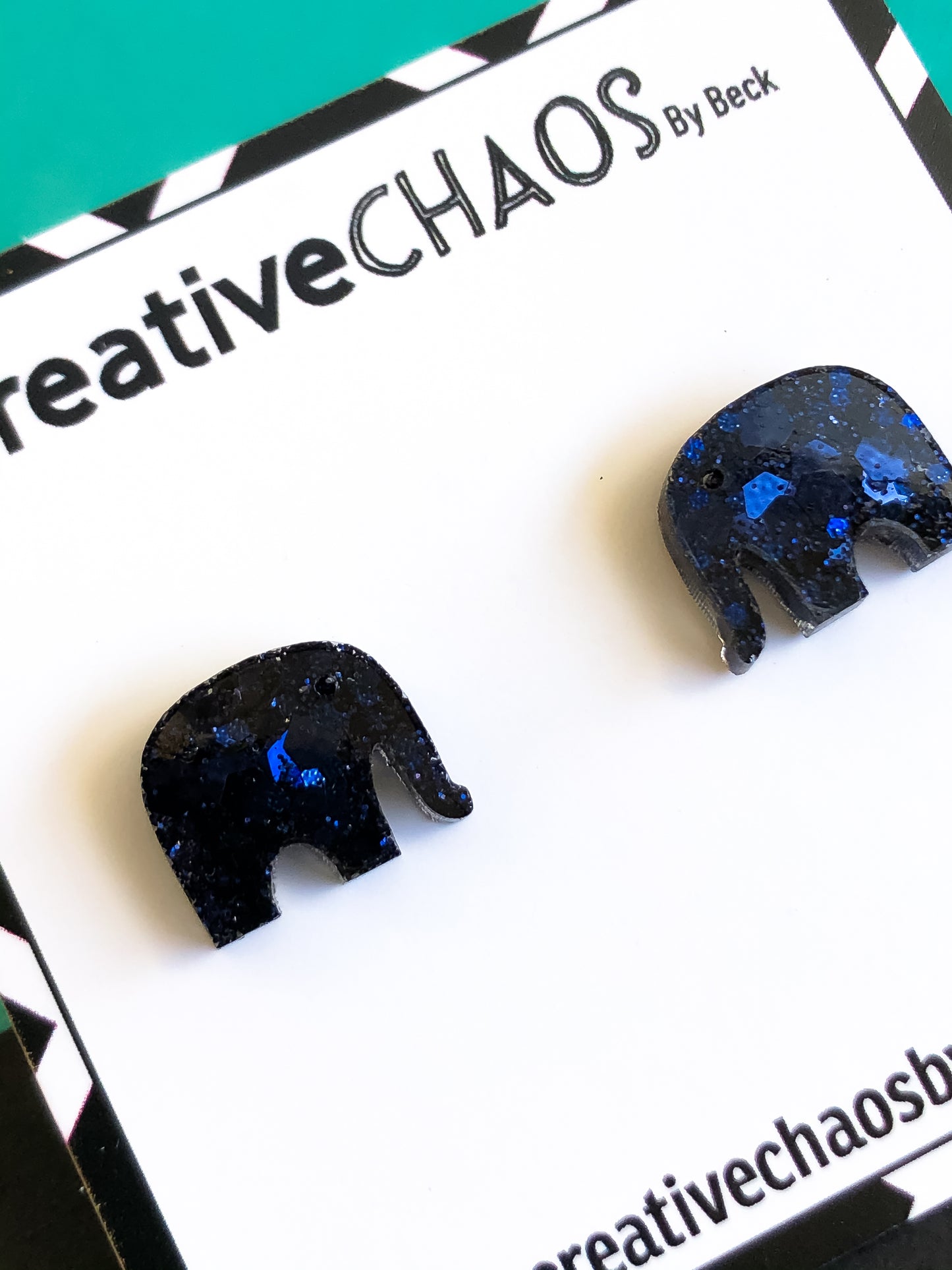 Navy Glitter Elephant Midi Stud