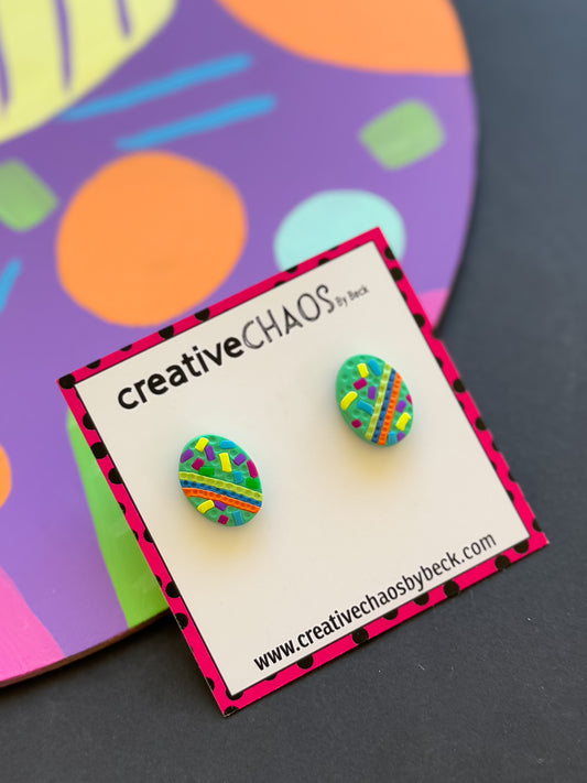 Handmade Polymer Clay Easter Egg Studs (5)
