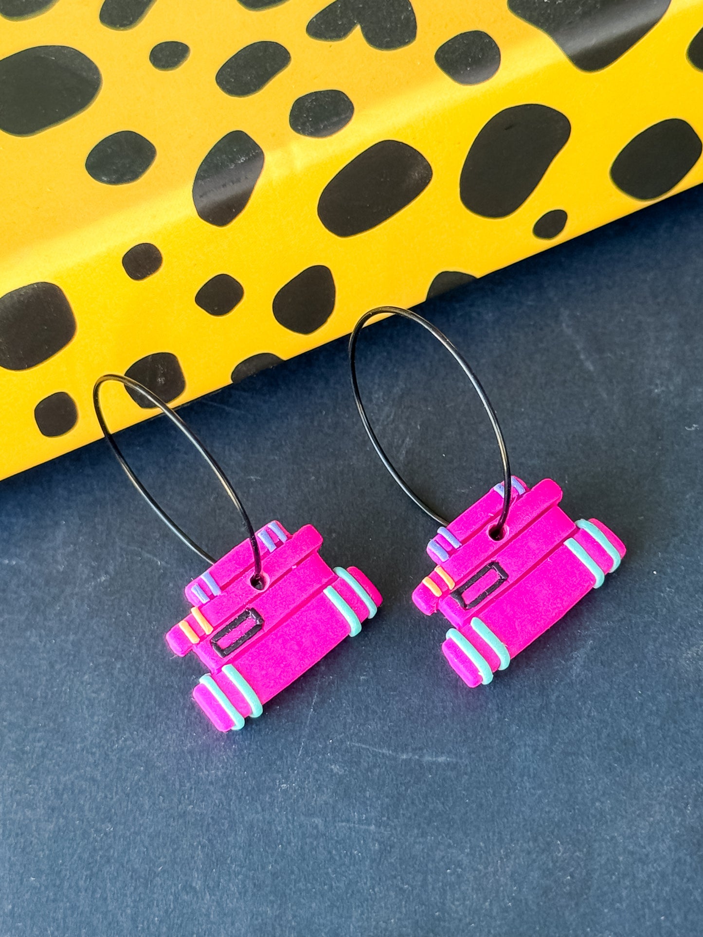 Polymer Clay Book Stack Hoop Earrings
