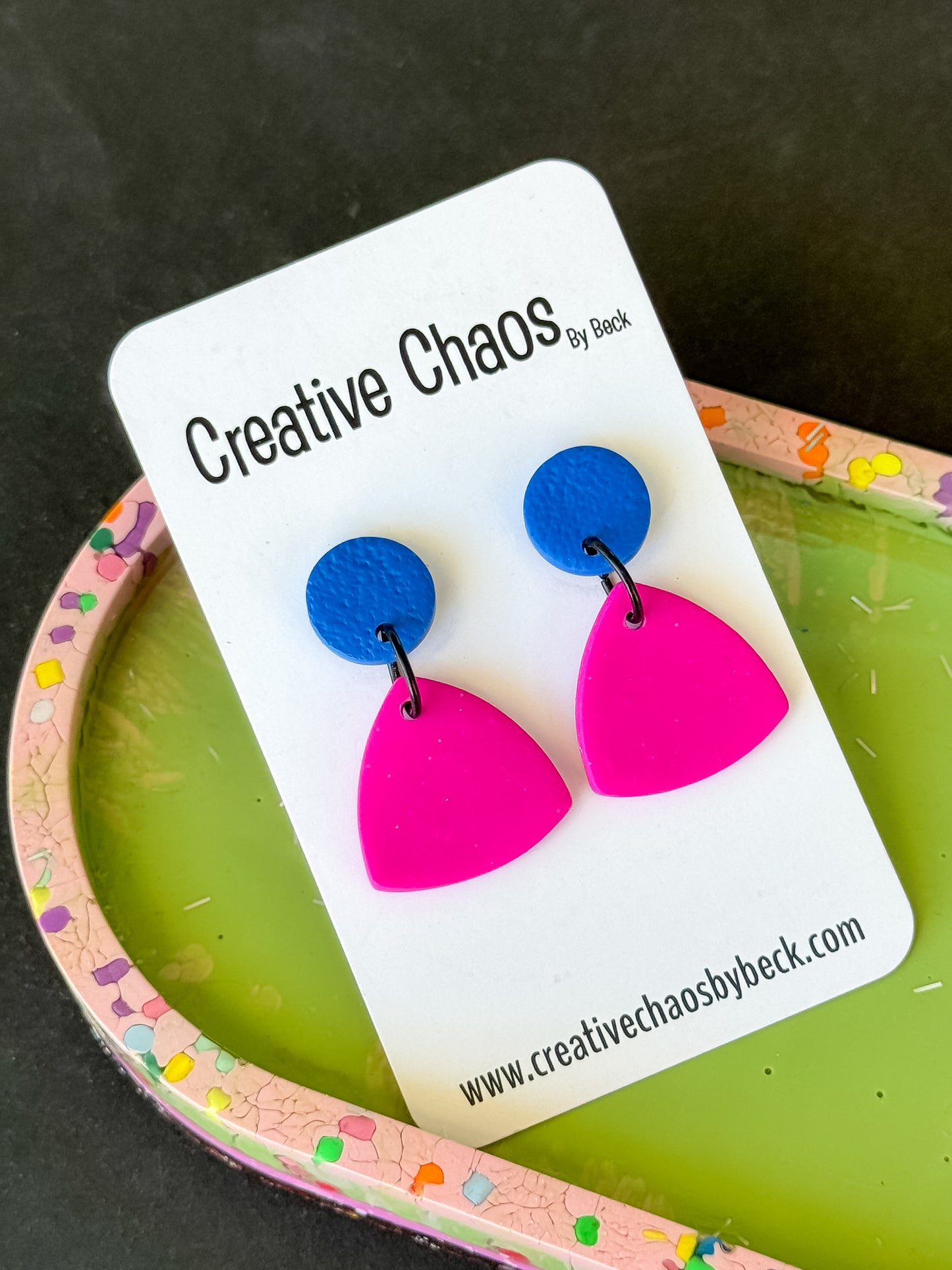 Fuchsia and Blue Polymer Clay Dangle Earrings