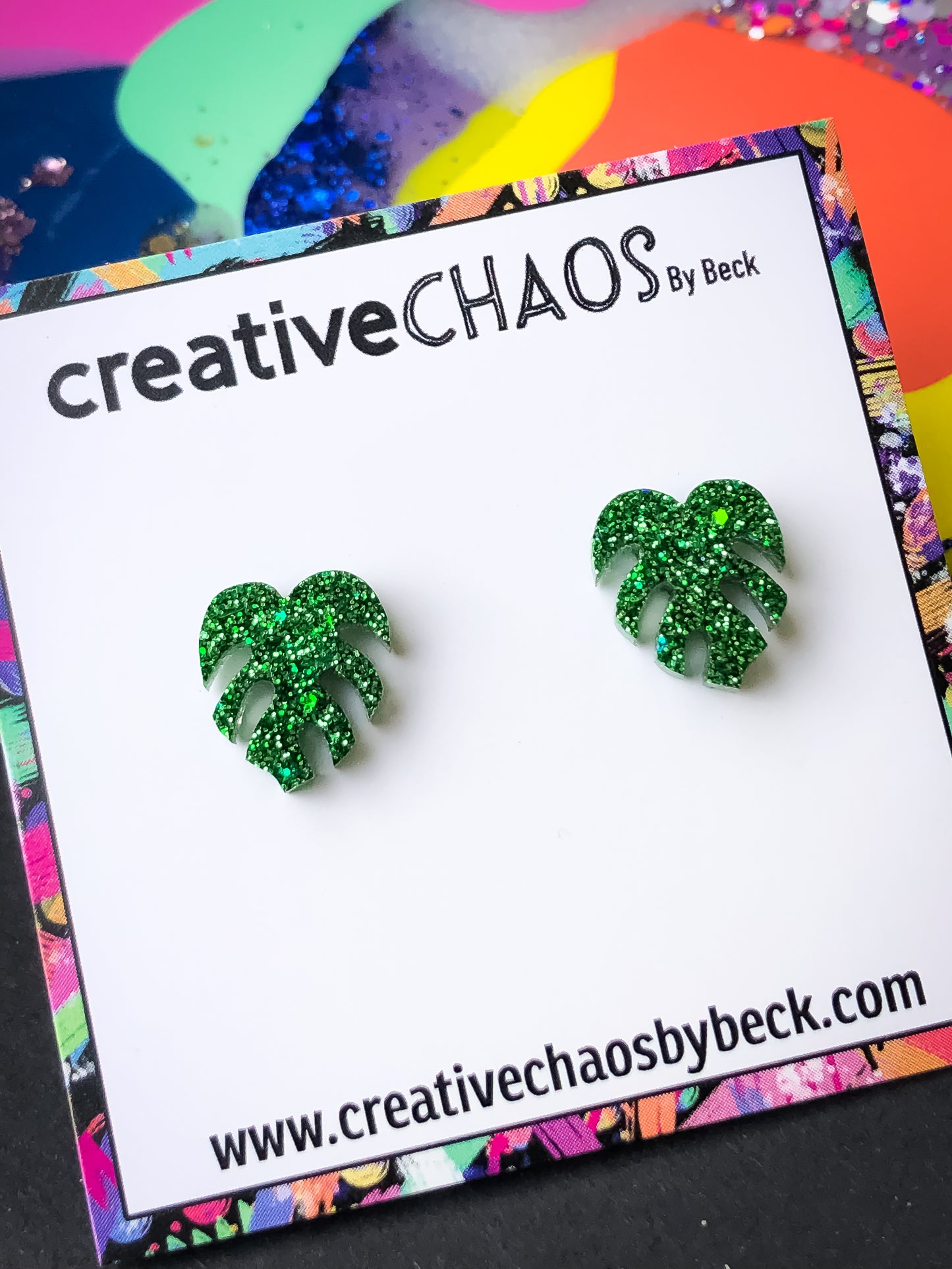 Glitter Monstera Leaf Midi Stud (22)