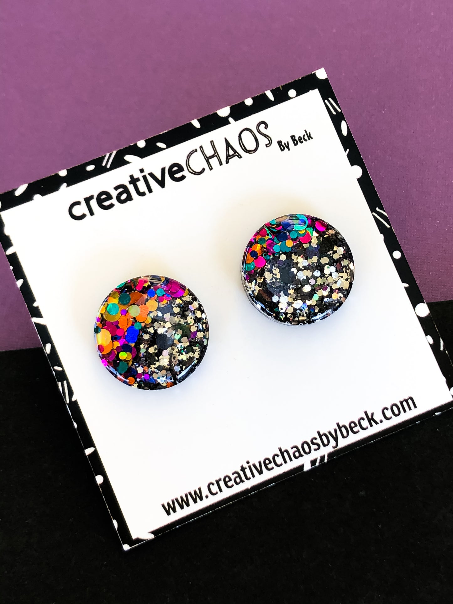Multicoloured Glitter Medium Stud