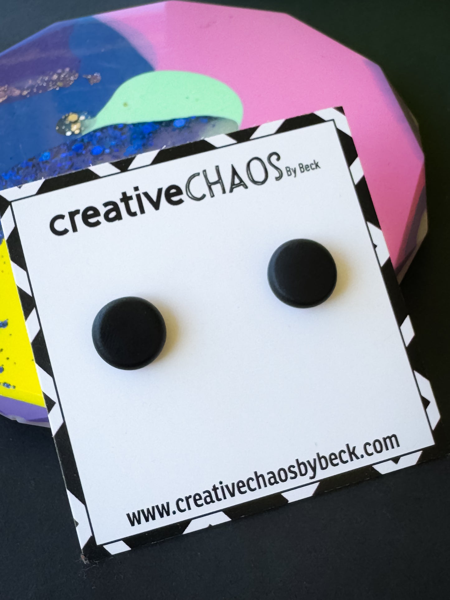 Black Midi Rounded Clay Stud Earrings (52)