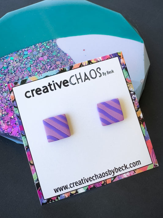Purple Midi Square Clay Stud Earrings (89)