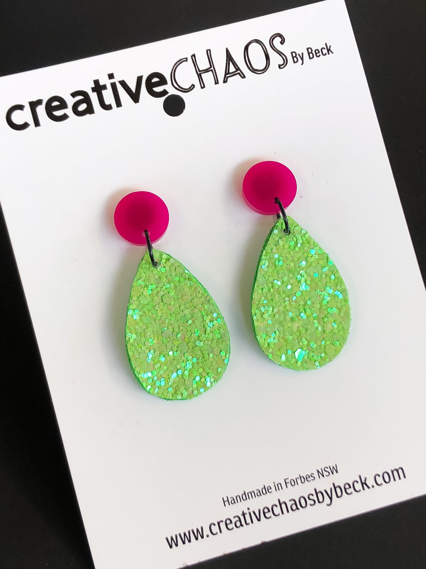 Green Glitter Drop Dangle