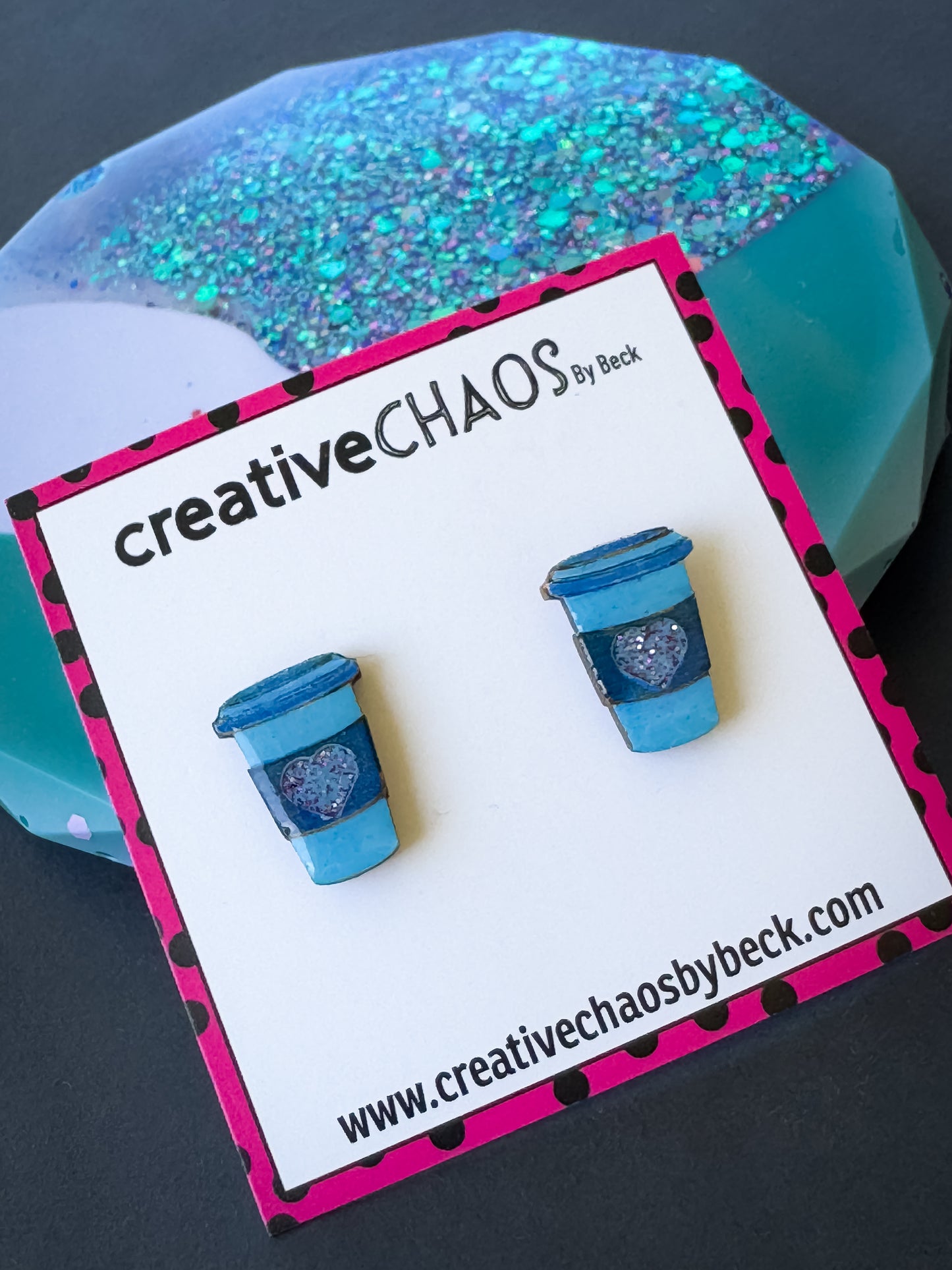 Hand Painted Wooden Coffee Cups with Glittery Heart ✨ (2)