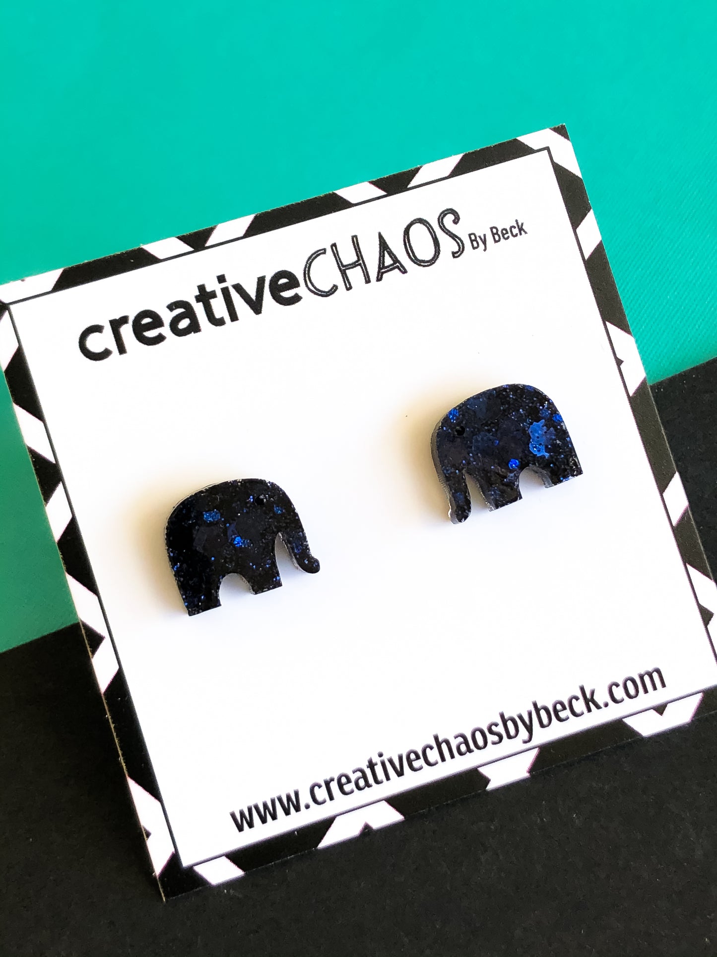 Navy Glitter Elephant Midi Stud