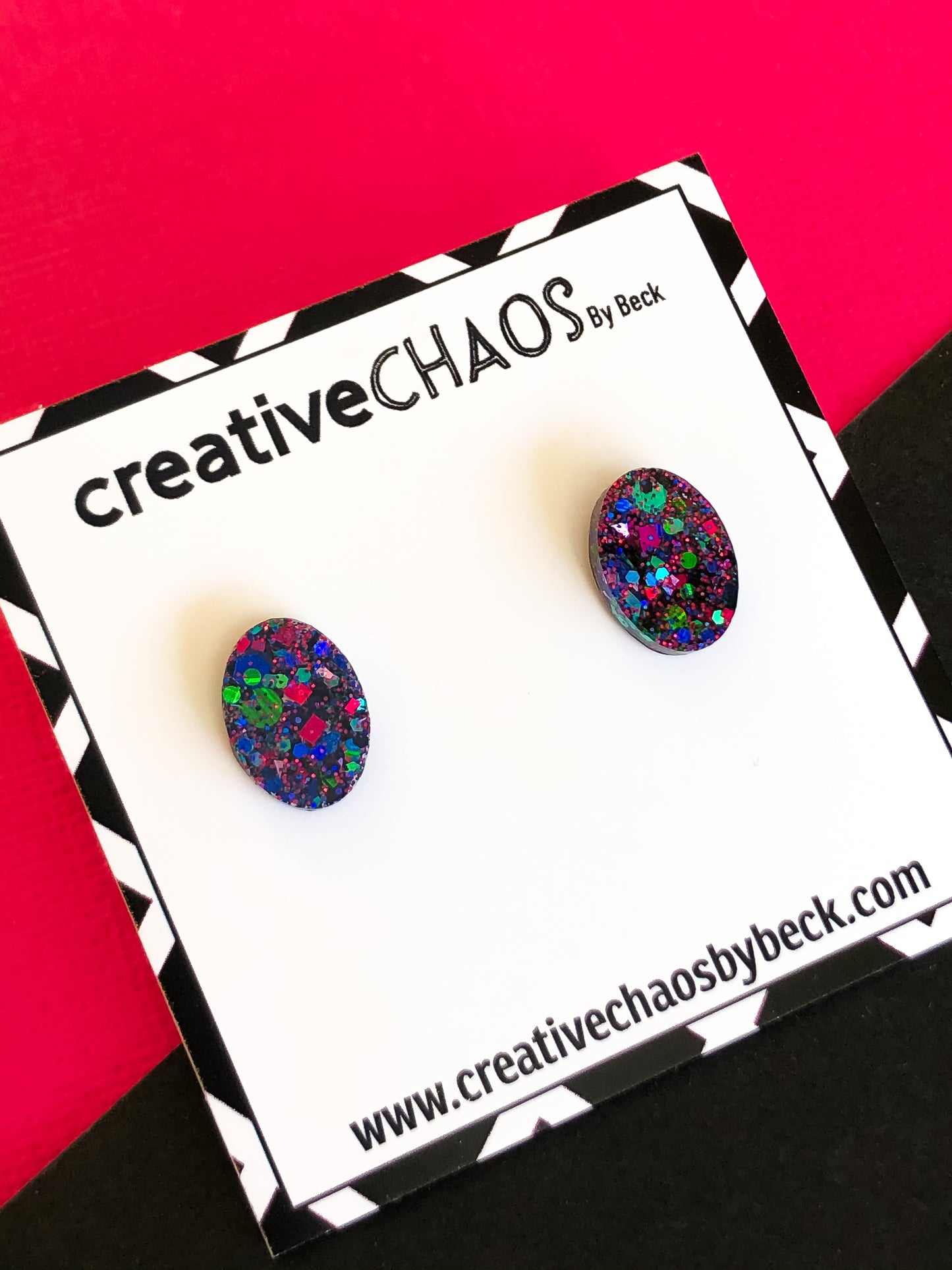 Multicoloured Glitter Oval Midi Stud