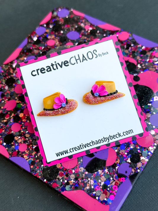 Polymer Clay Cowgirl Hat Stud Earring