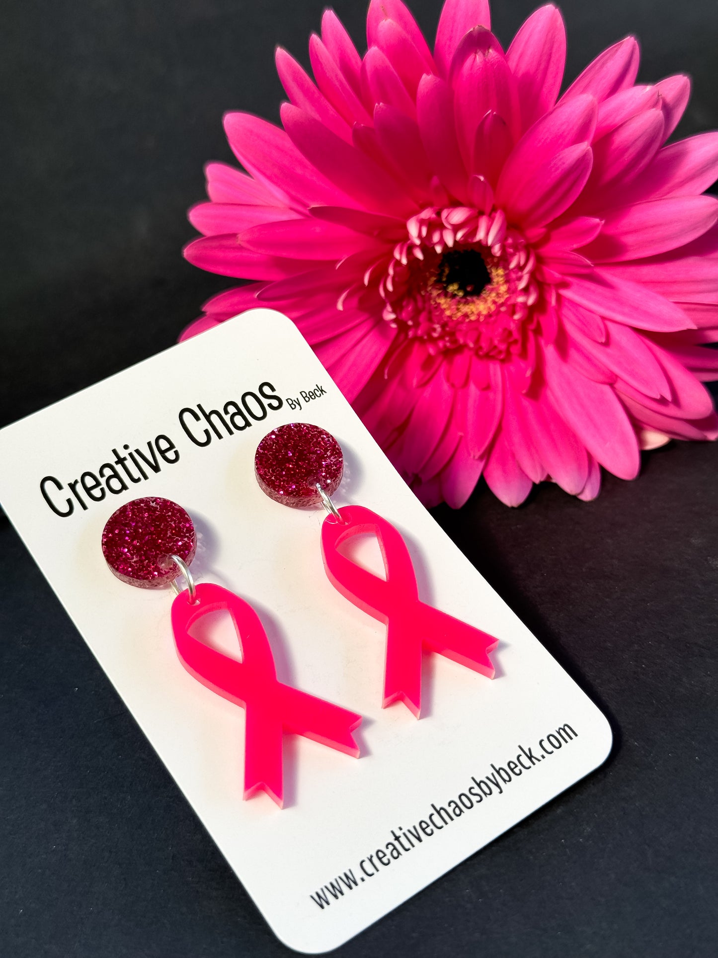 Pink Ribbon Acrylic Earrings (8)