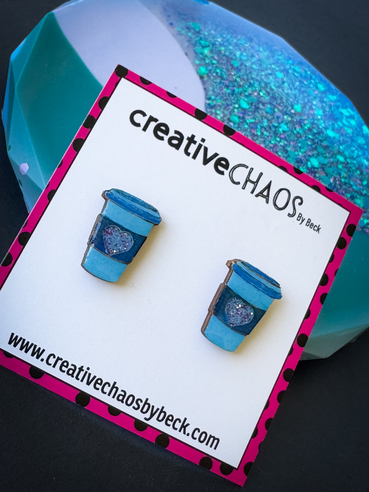 Hand Painted Wooden Coffee Cups with Glittery Heart ✨ (2)