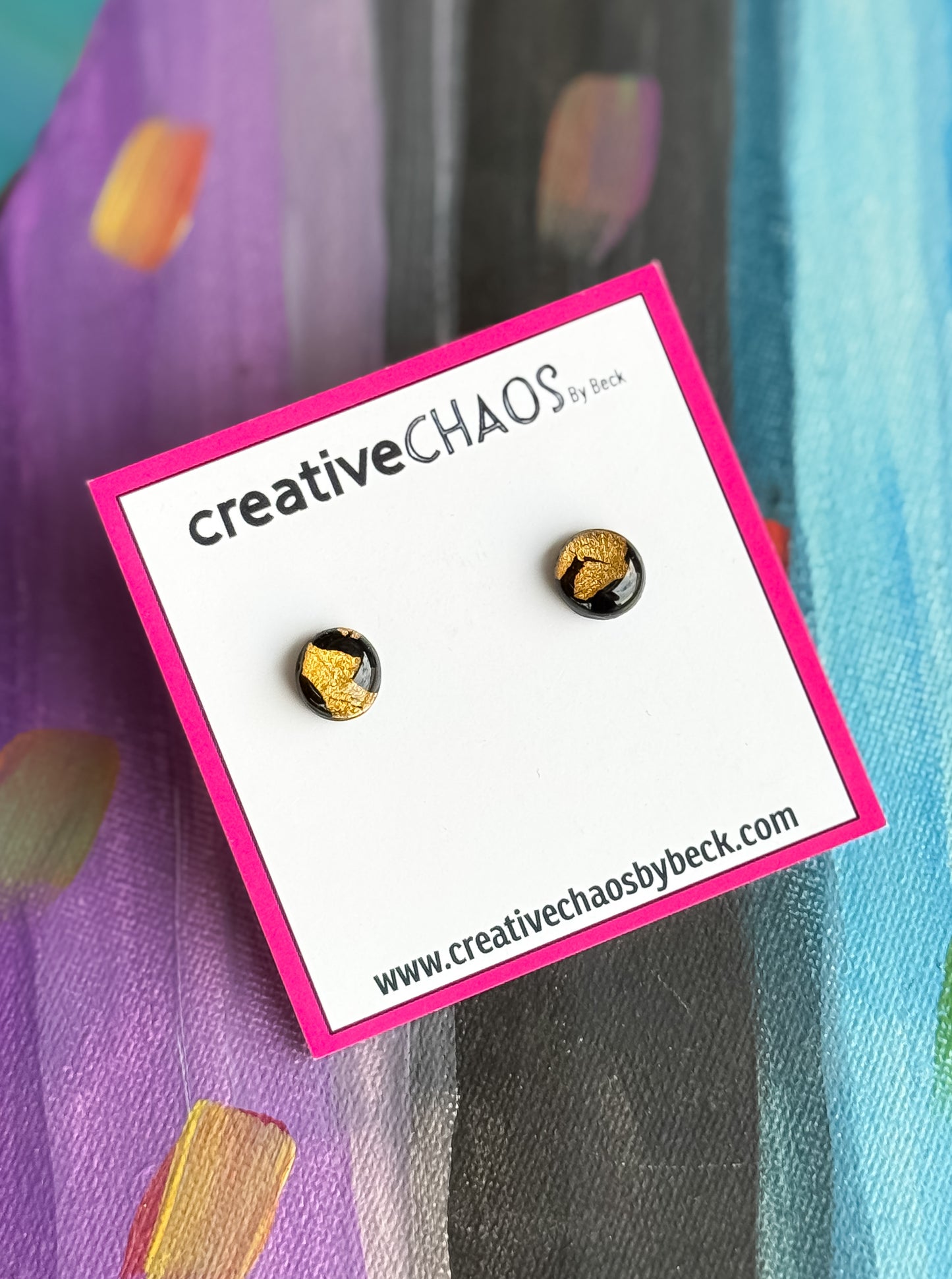 Polymer Clay + Gold Leaf Foil Gloss Stud Earrings