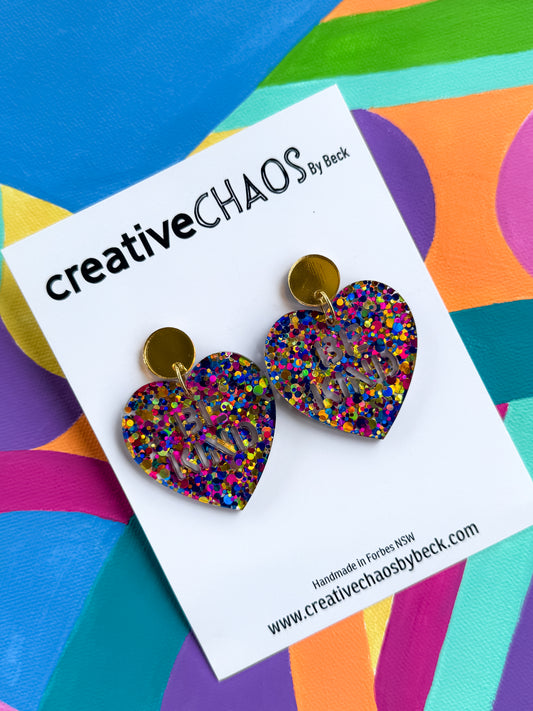 ‘Be Kind’ Glitter Acrylic Dangle Earrings (50)