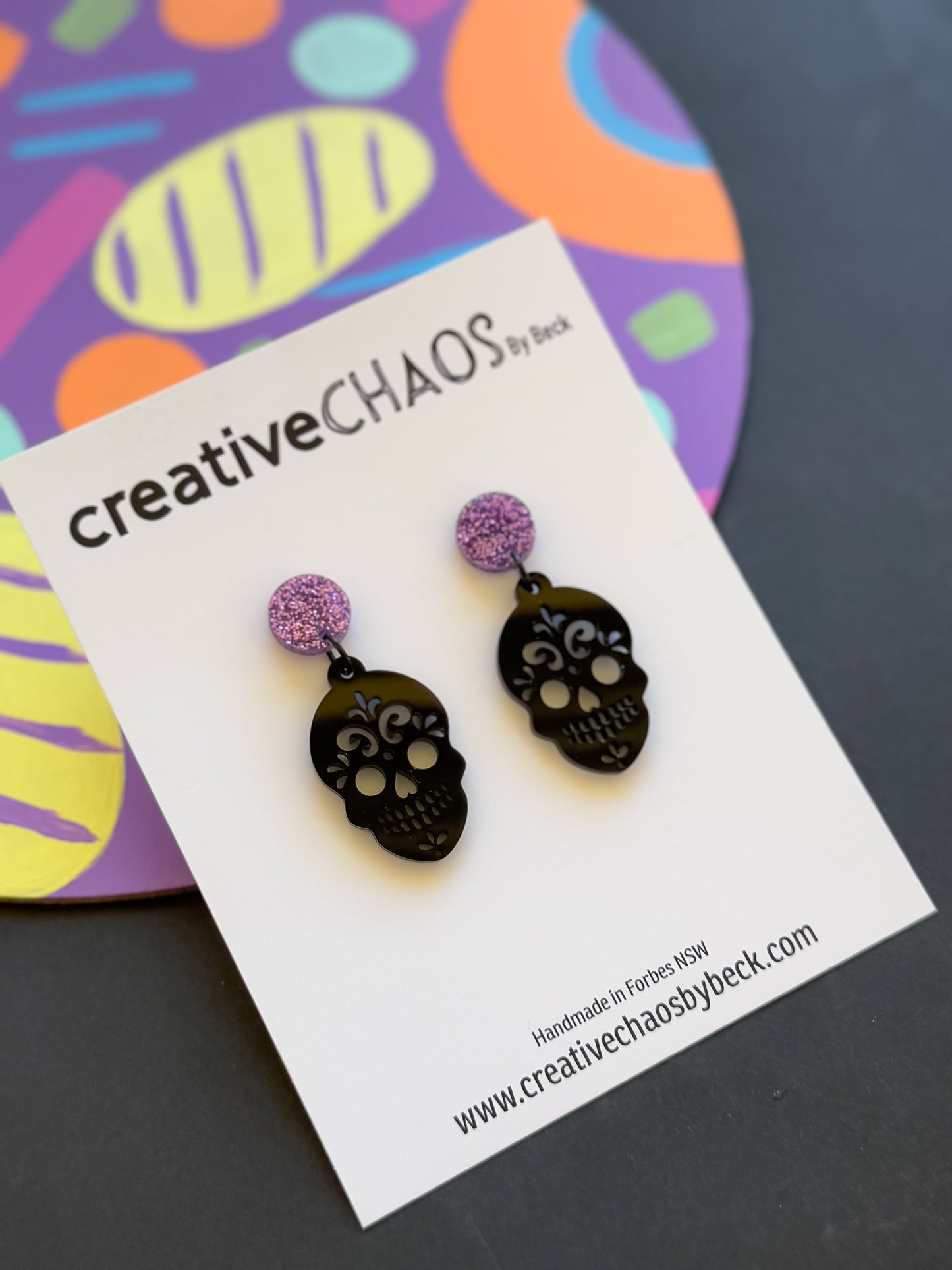 Acrylic Skull Dangle Earrings with Glitter Topper (52)