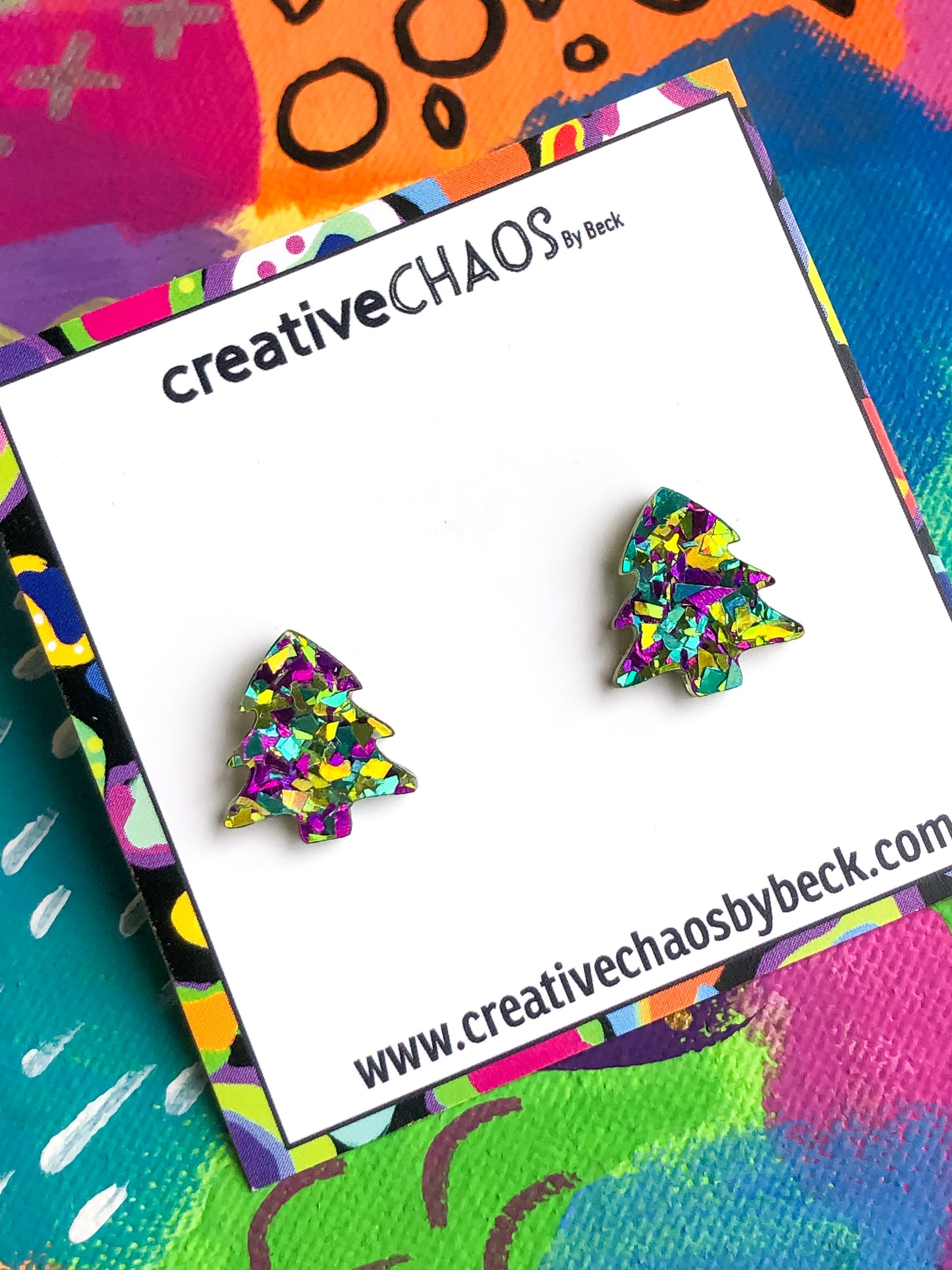 Christmas Tree Holographic Purple & Green Chunky Glitter Stud