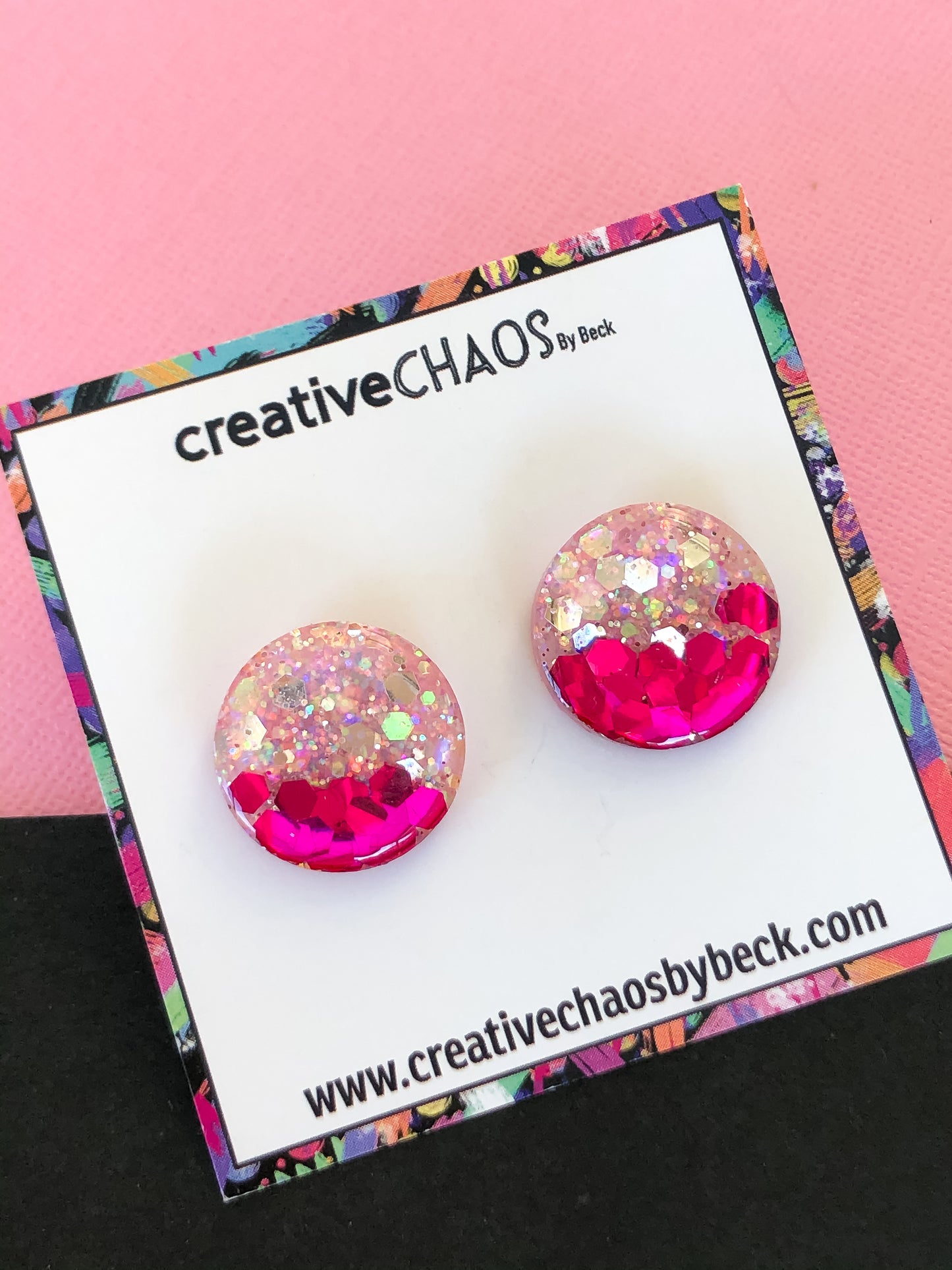 Pink Glitter Medium Stud