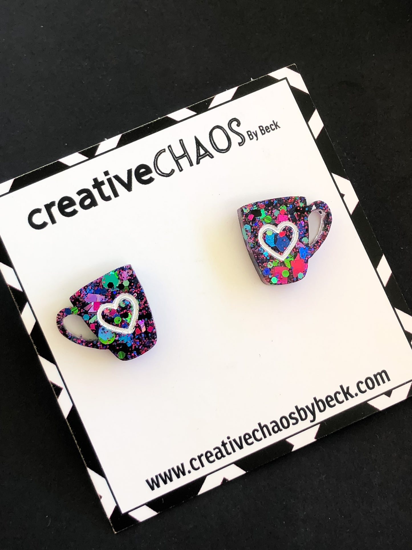 Mixed Glitter Coffee Cup Stud