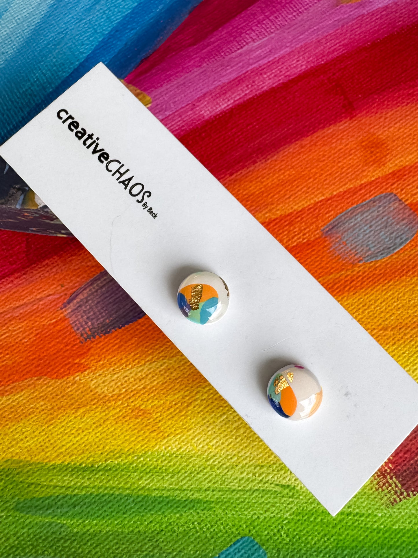 Polymer Clay + Gold Leaf Foil Gloss Stud Earrings