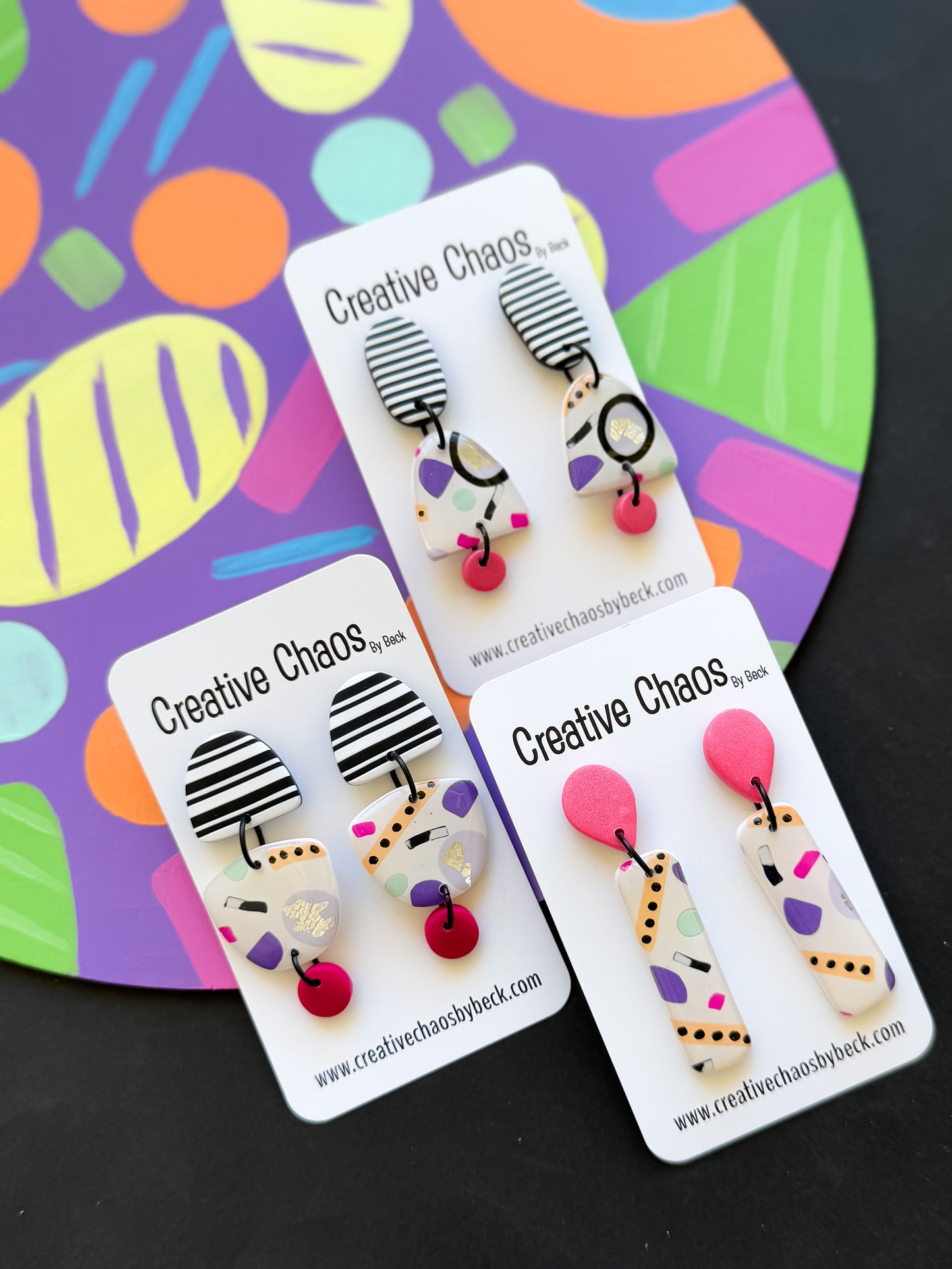 Polymer Clay Dangle Earrings with Silver Leaf Foil (13)