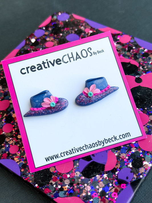Polymer Clay Cowgirl Hat Stud Earring