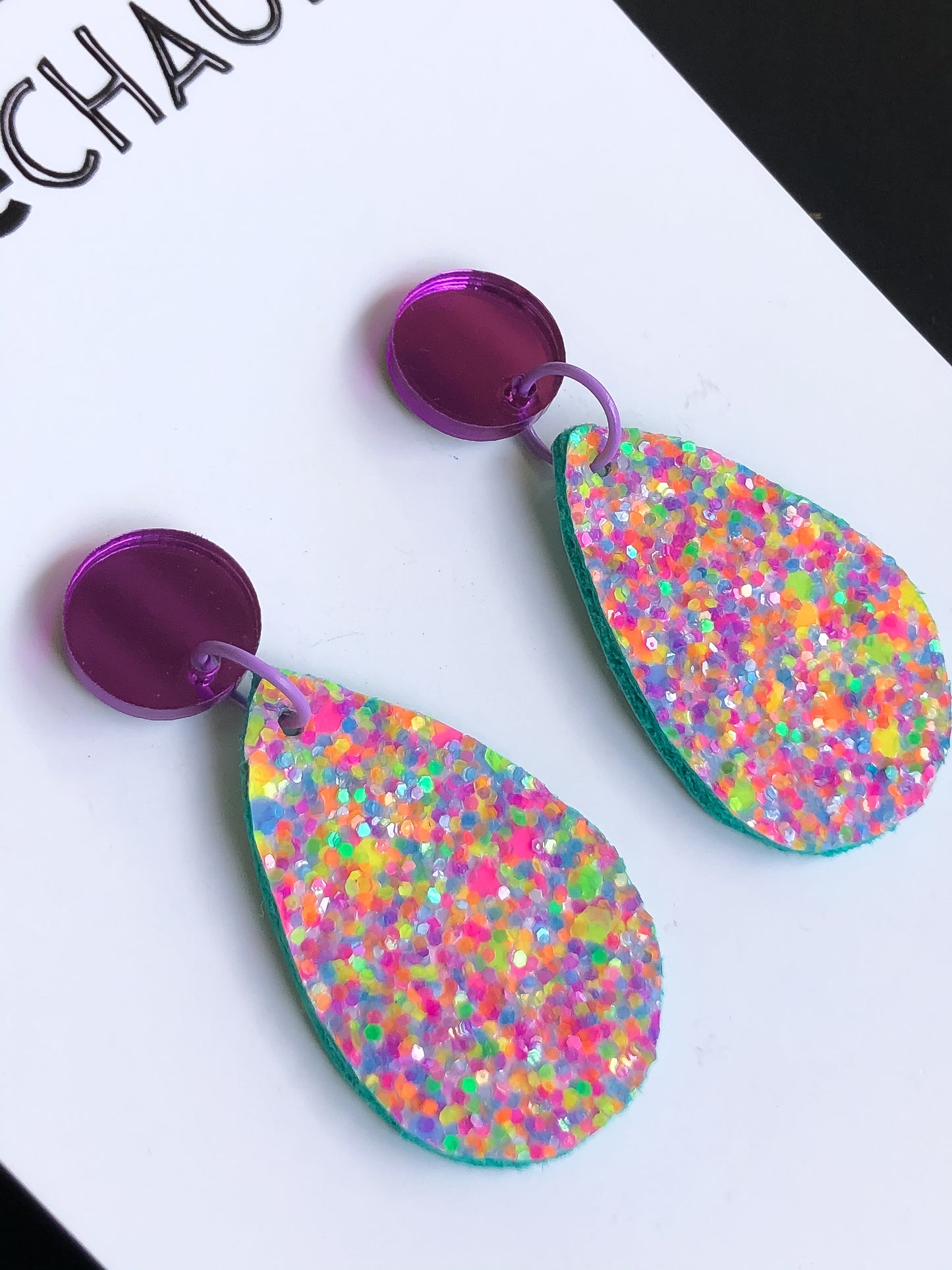 Multicoloured Glitter Drop Dangle