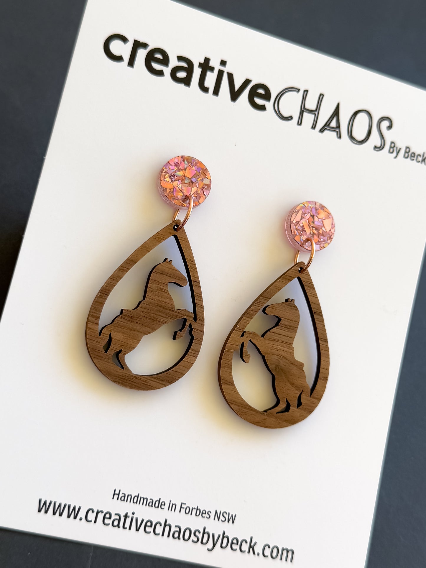 Timber Horse Dangles with Chunky Glitter Acrylic Topper (18)