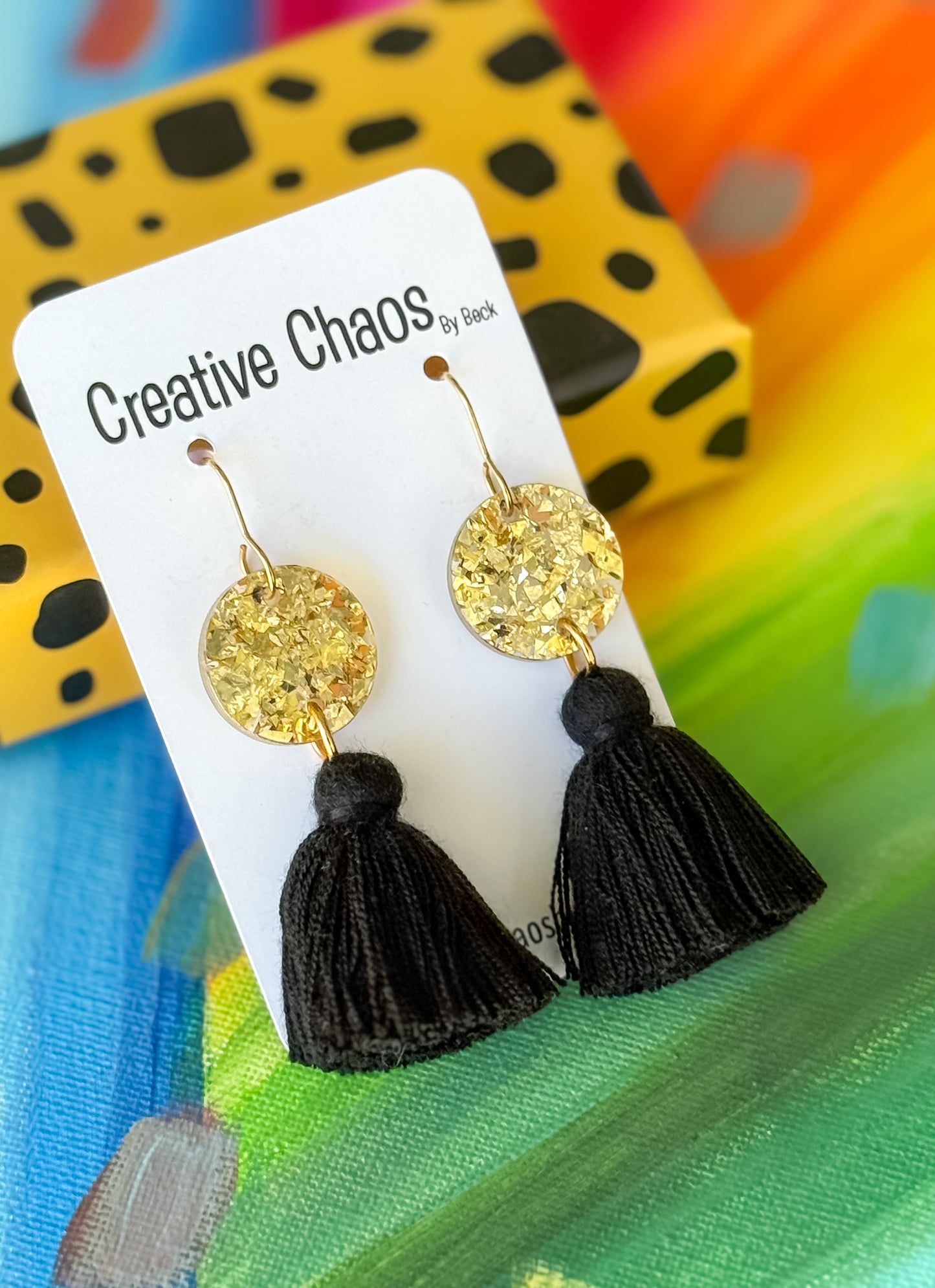 Chunky Gold Acrylic Topper & Coloured Tassel Hook Earrings