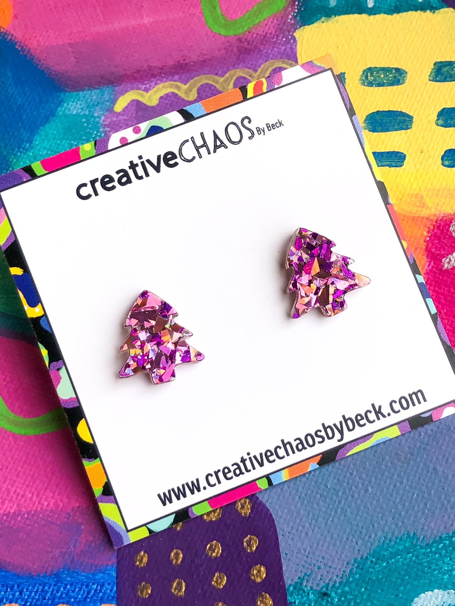 Christmas Tree Holographic Purple Chunky Glitter Stud