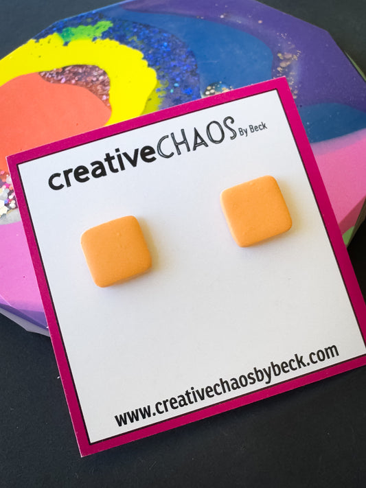 Light Orange Midi Square Clay Stud Earrings (85)