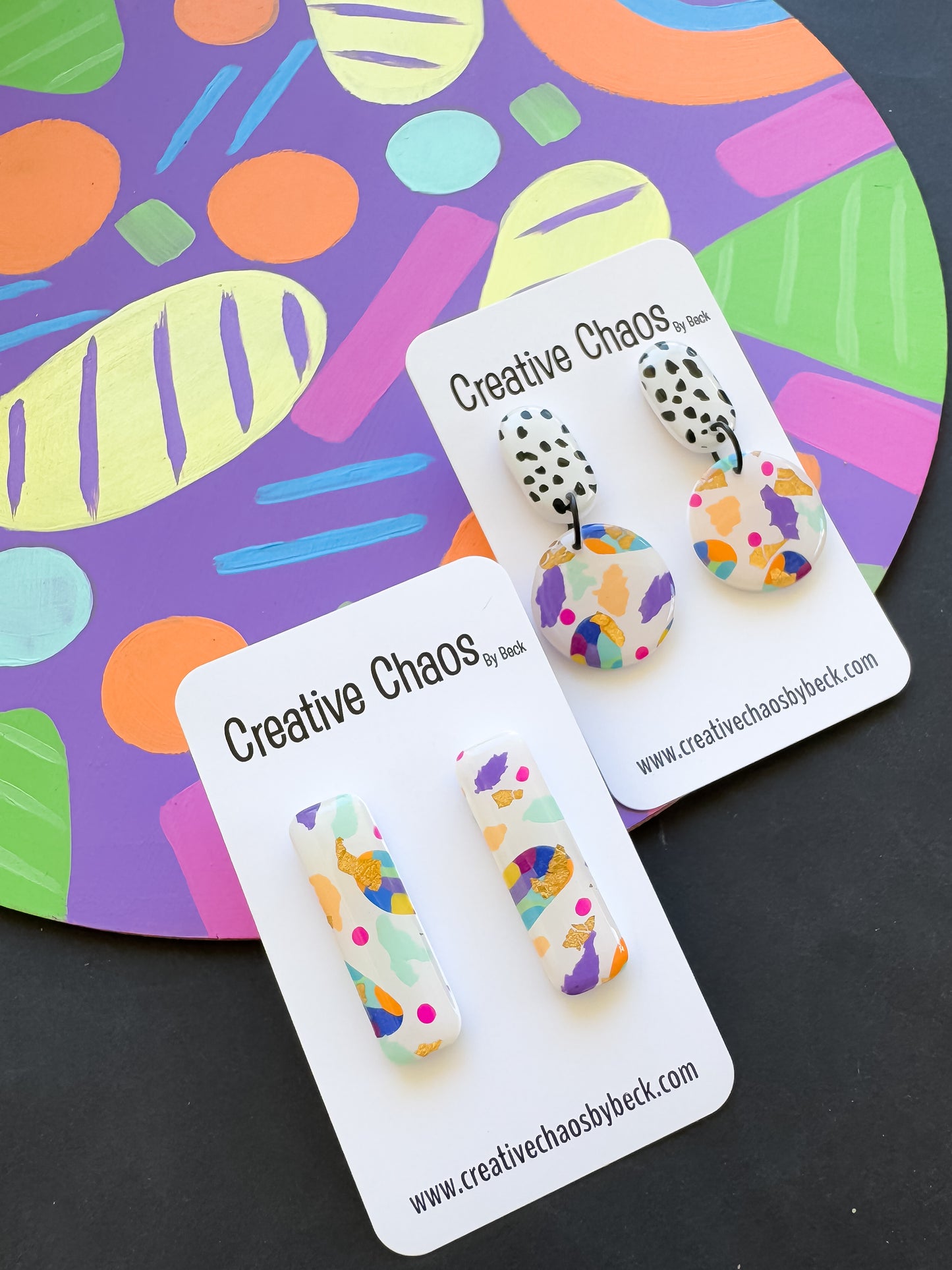 Polymer Clay Stud Earrings with Gold Leaf Accent (11)