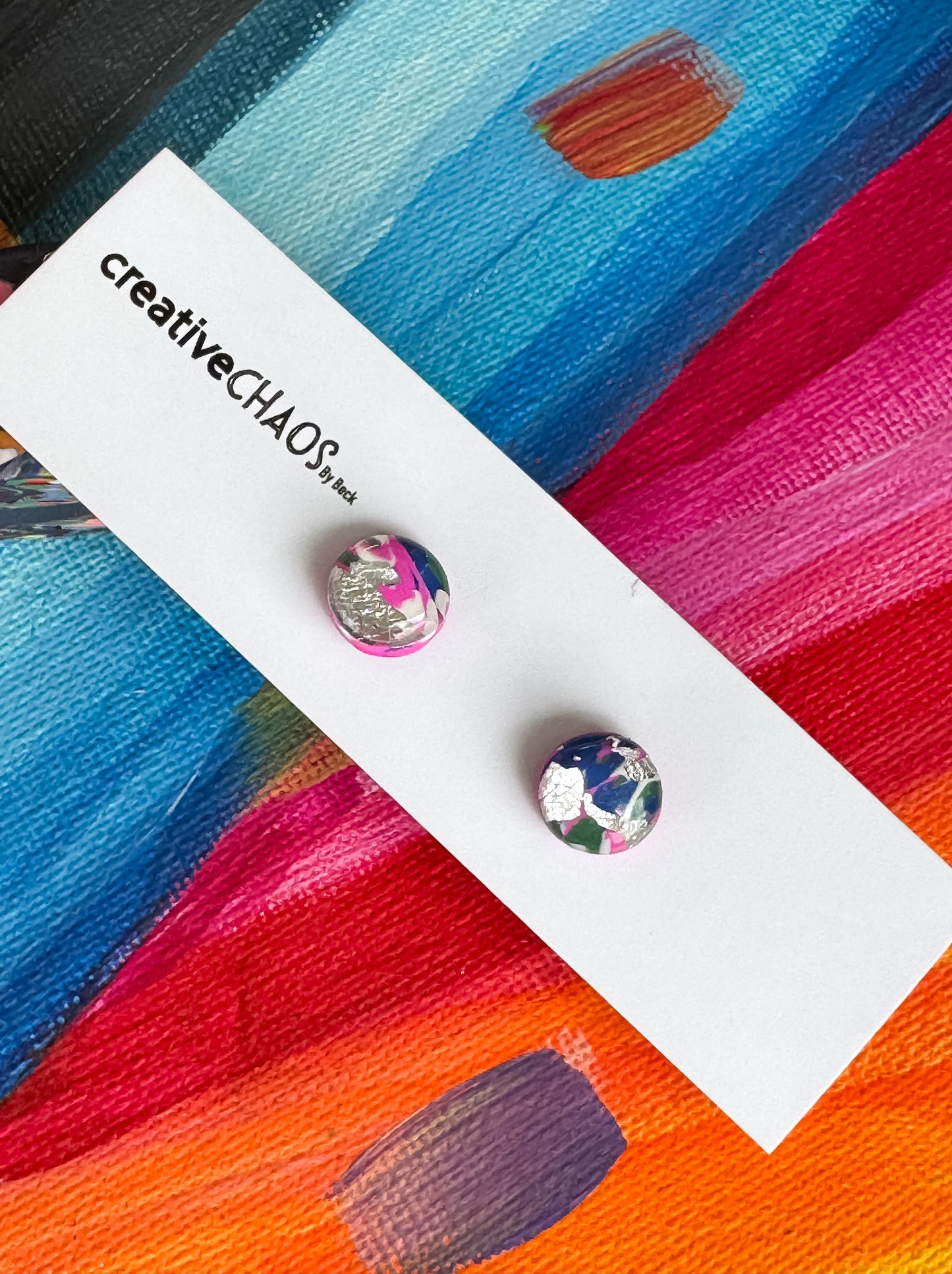 Polymer Clay + Gold Leaf Foil Gloss Stud Earrings