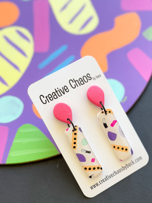 Polymer Clay Dangle Earrings with Silver Leaf Foil (14)