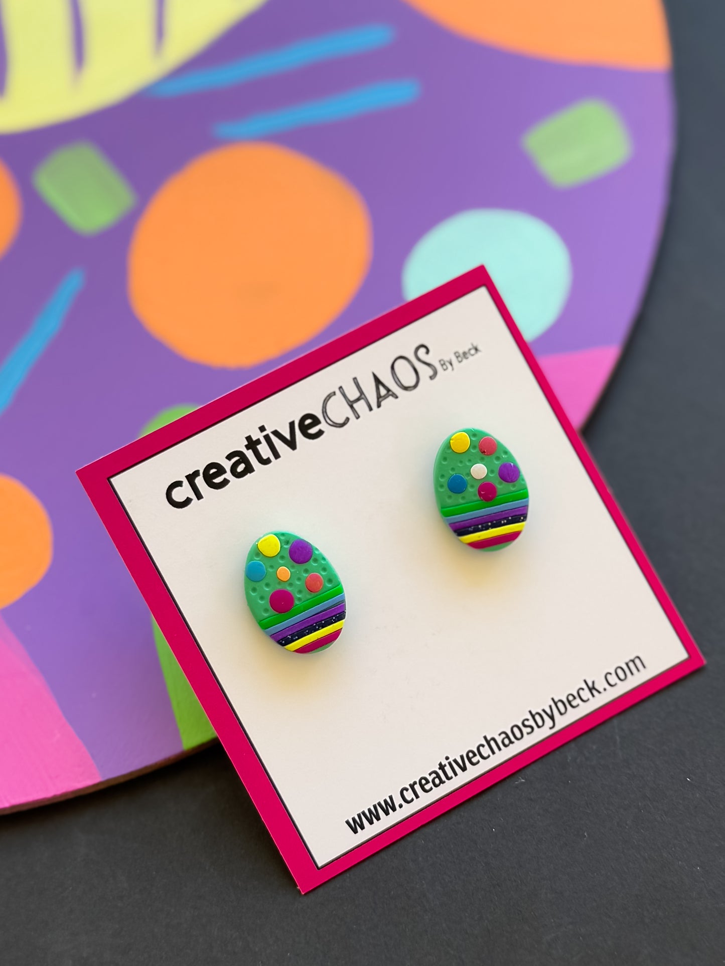 Handmade Polymer Clay Easter Egg Studs (3)