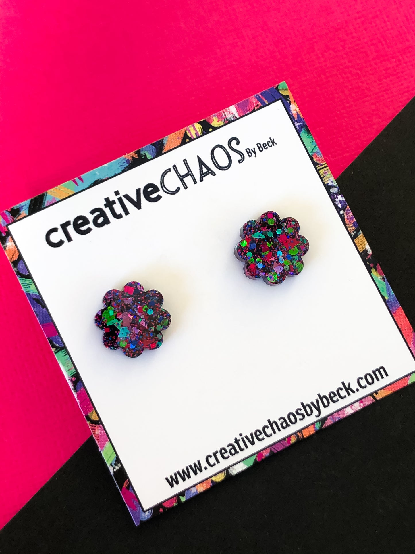 Multicoloured Glitter Flower Midi Stud
