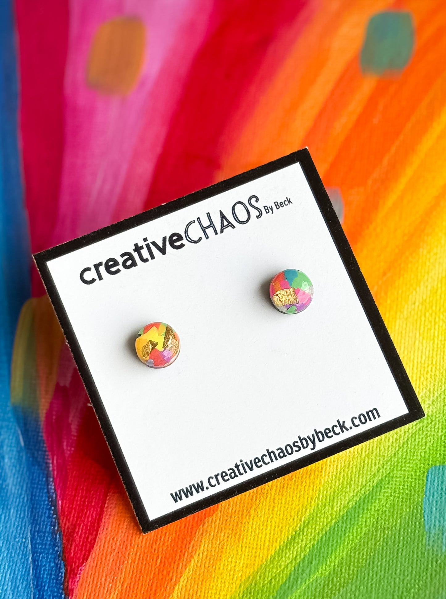 Polymer Clay + Gold Leaf Foil Gloss Stud Earrings
