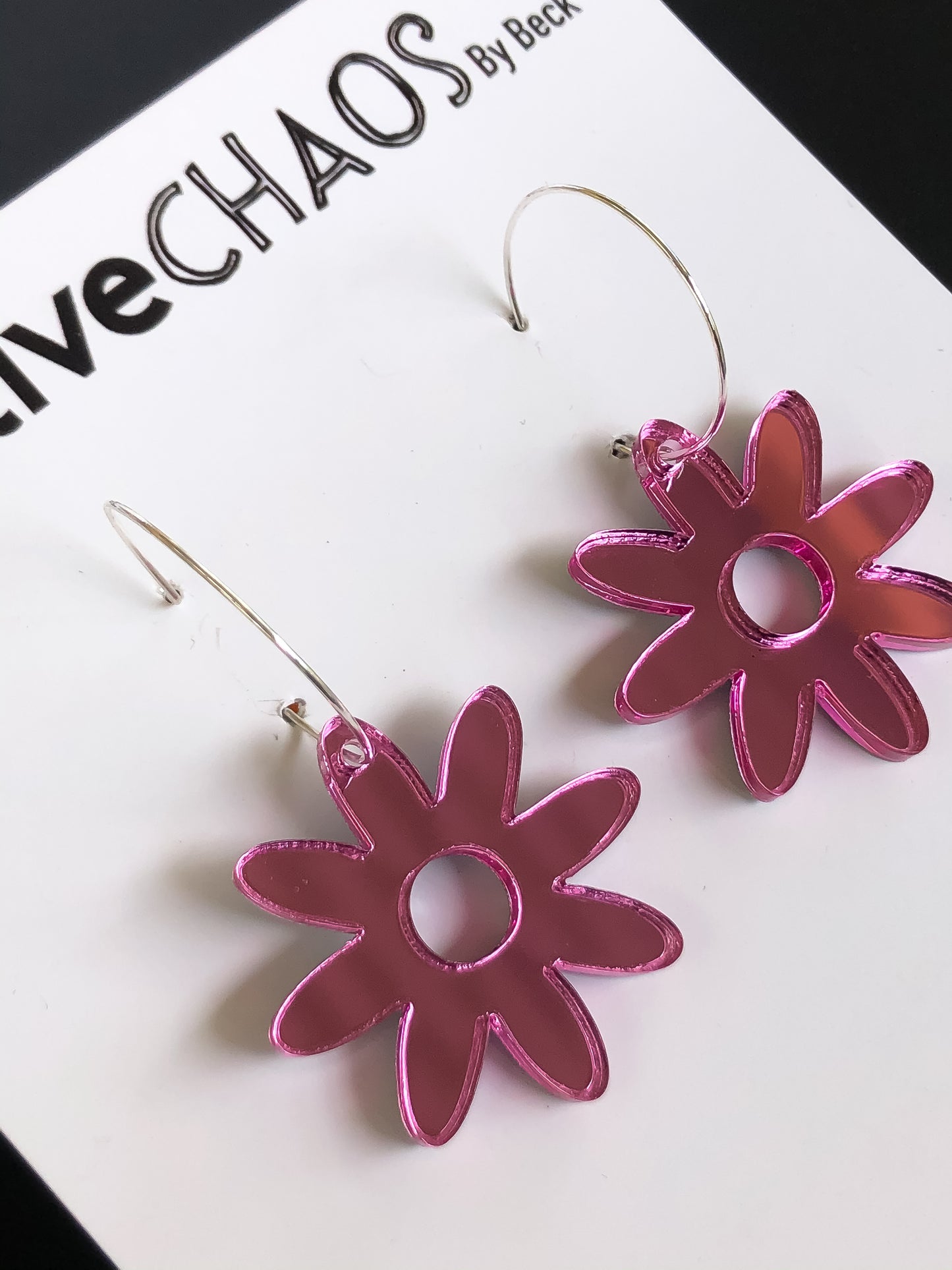 Chaos Pink Mirrored Acrylic Flower Hoop