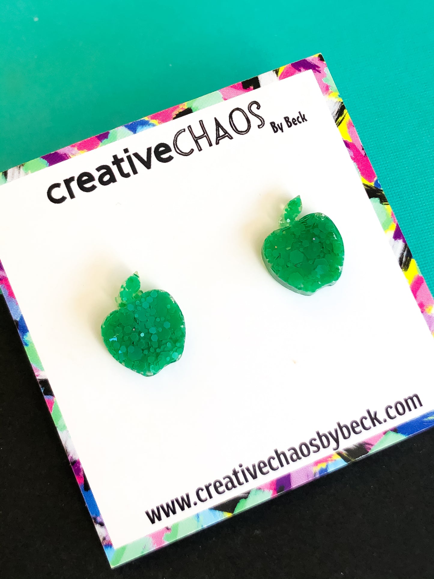 Green Glitter Apple Midi Stud