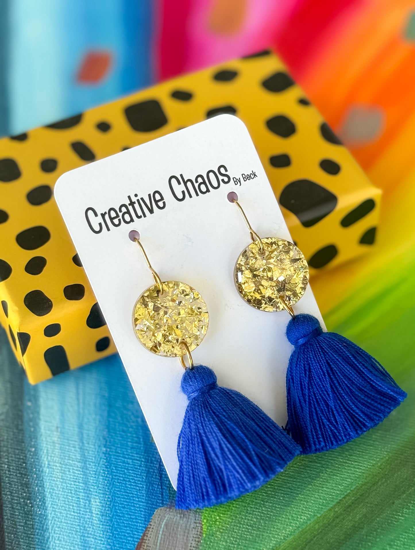 Chunky Gold Acrylic Topper & Coloured Tassel Hook Earrings