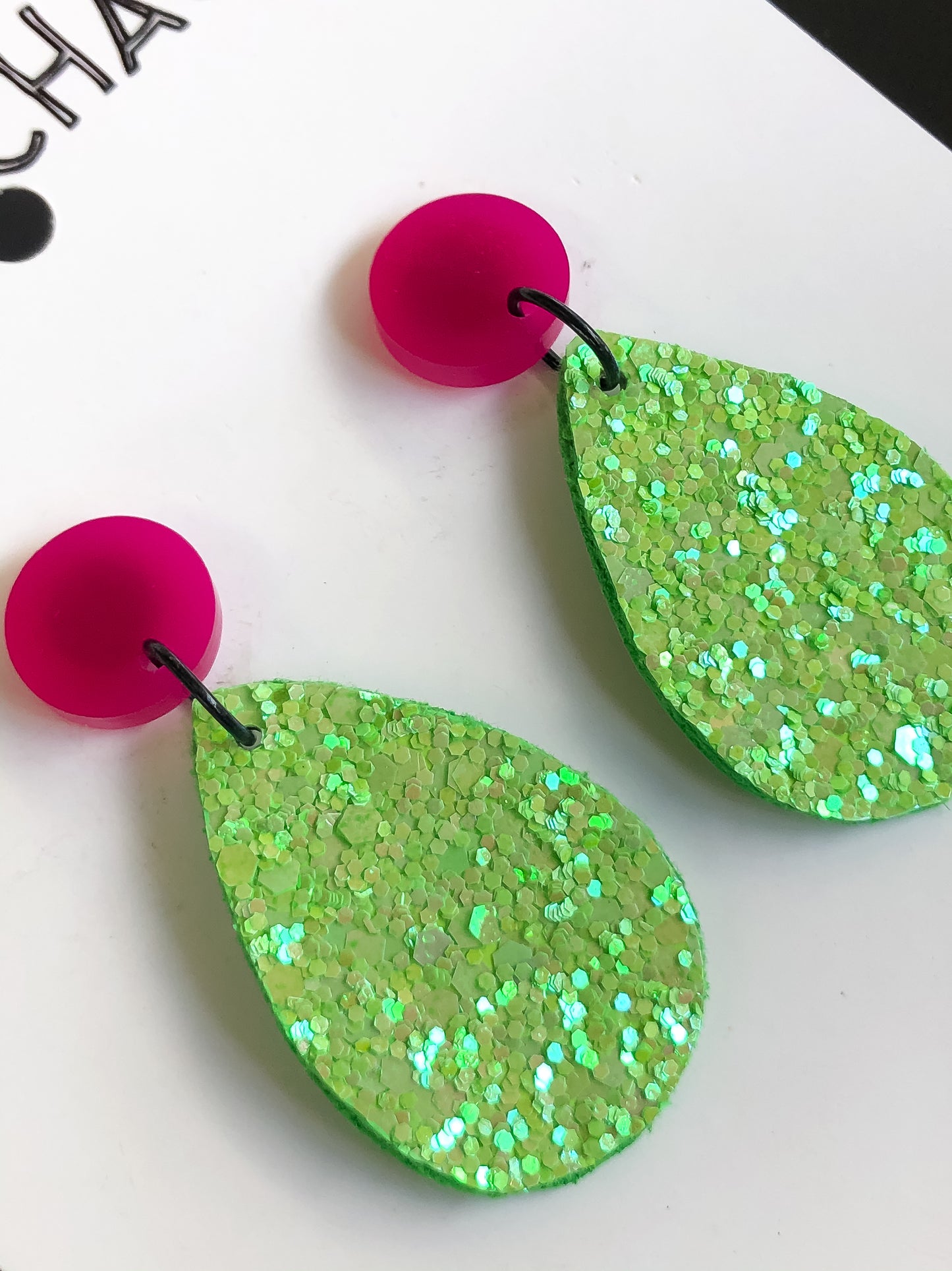 Green Glitter Drop Dangle