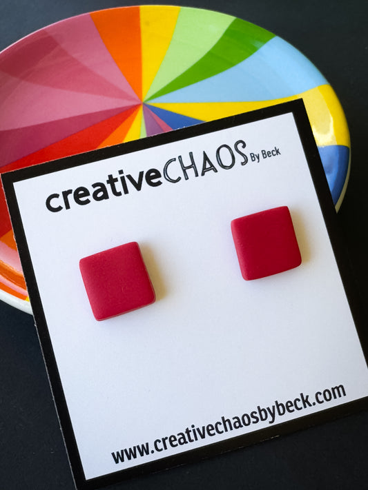 Red Midi Square Clay Stud Earrings (88)