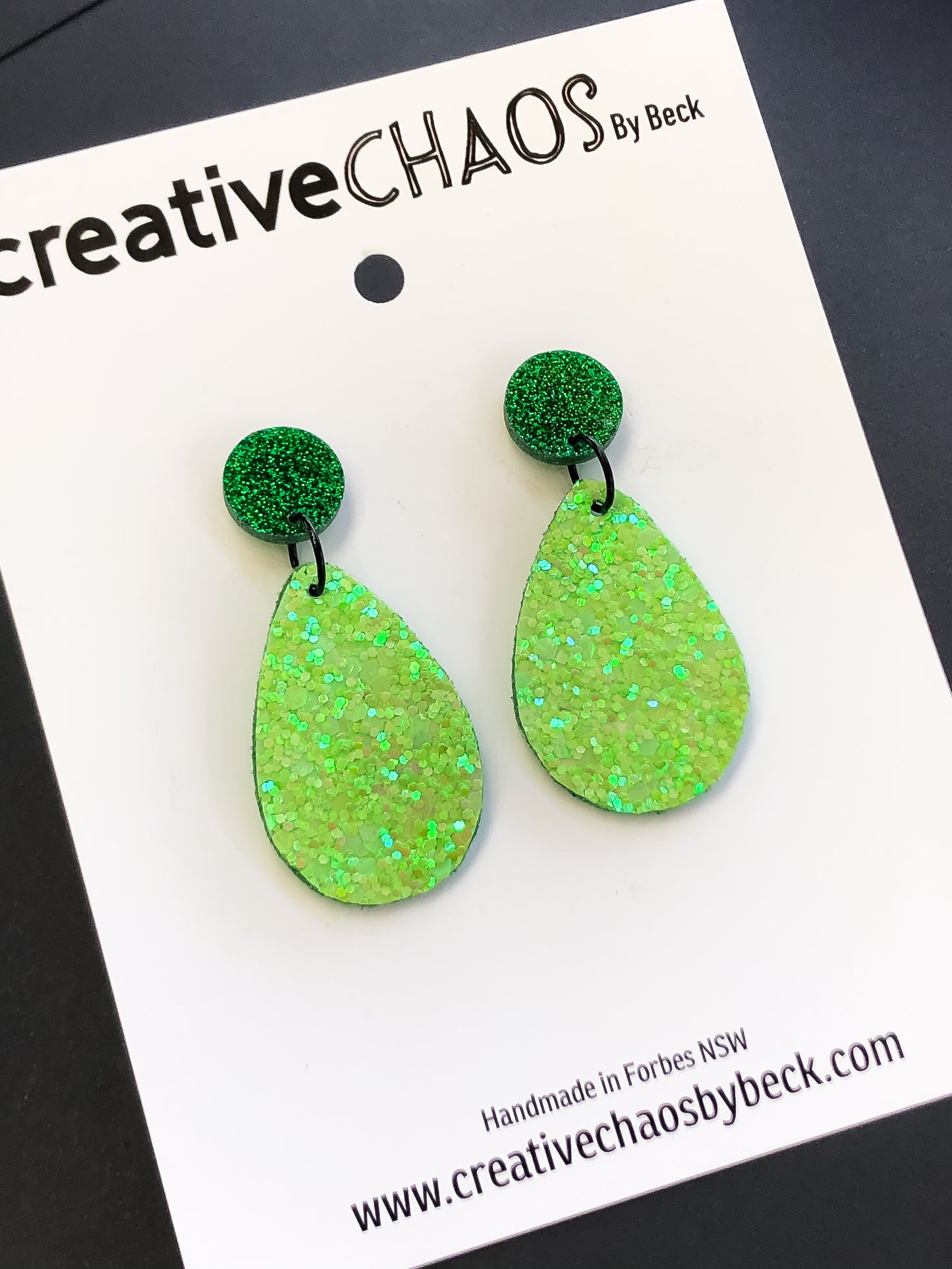 Green Glitter Drop Dangle