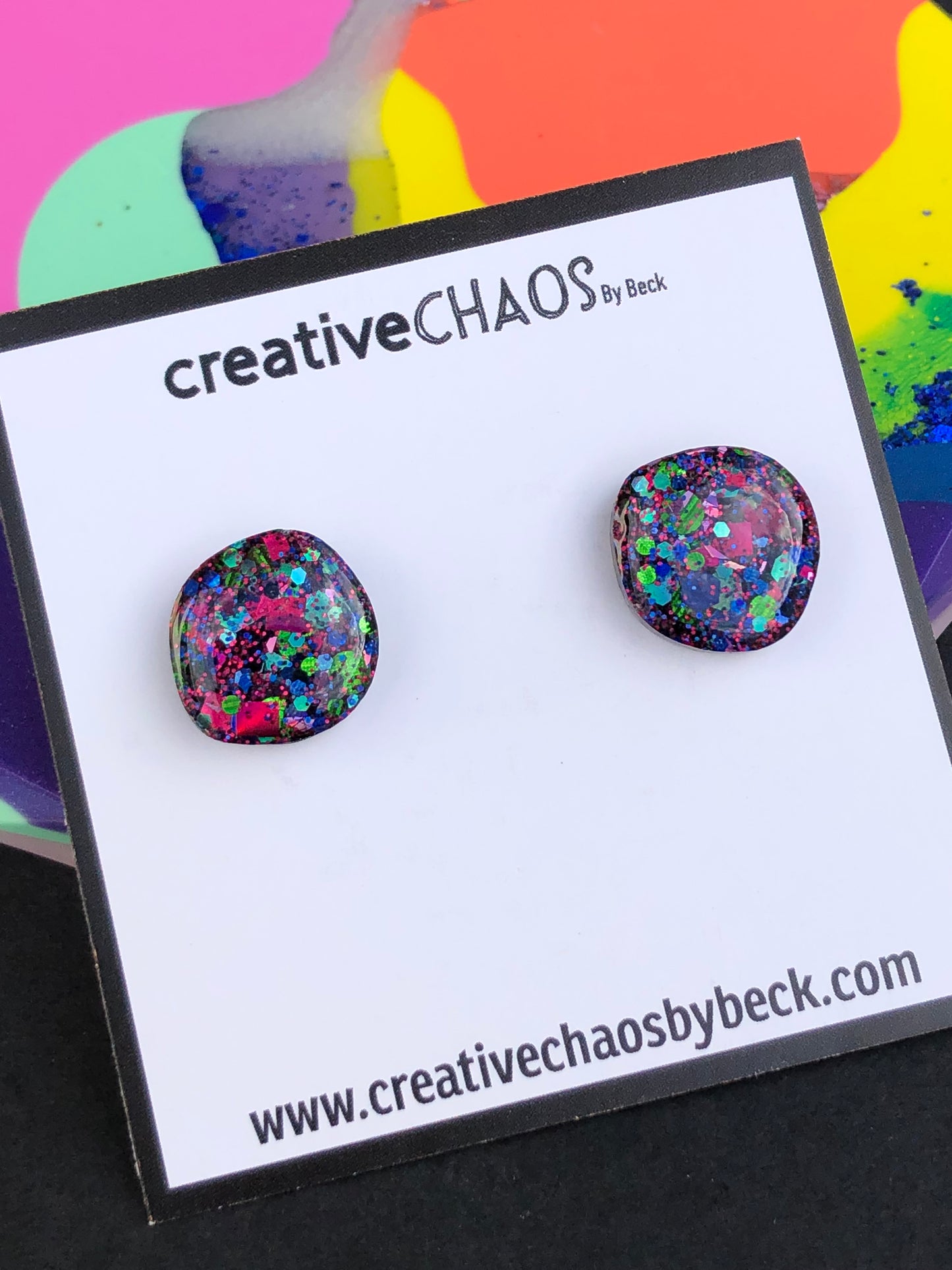 Multi Coloured Glitter Organic Midi Stud (2)