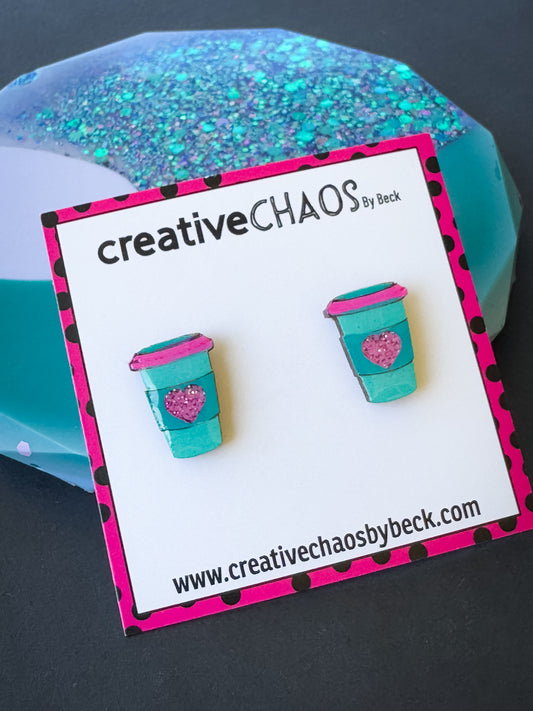 Hand Painted Wooden Coffee Cups with Glittery Heart ✨ (1)