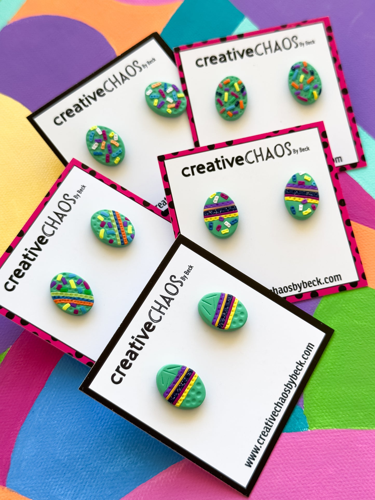 Handmade Polymer Clay Easter Egg Studs (2)