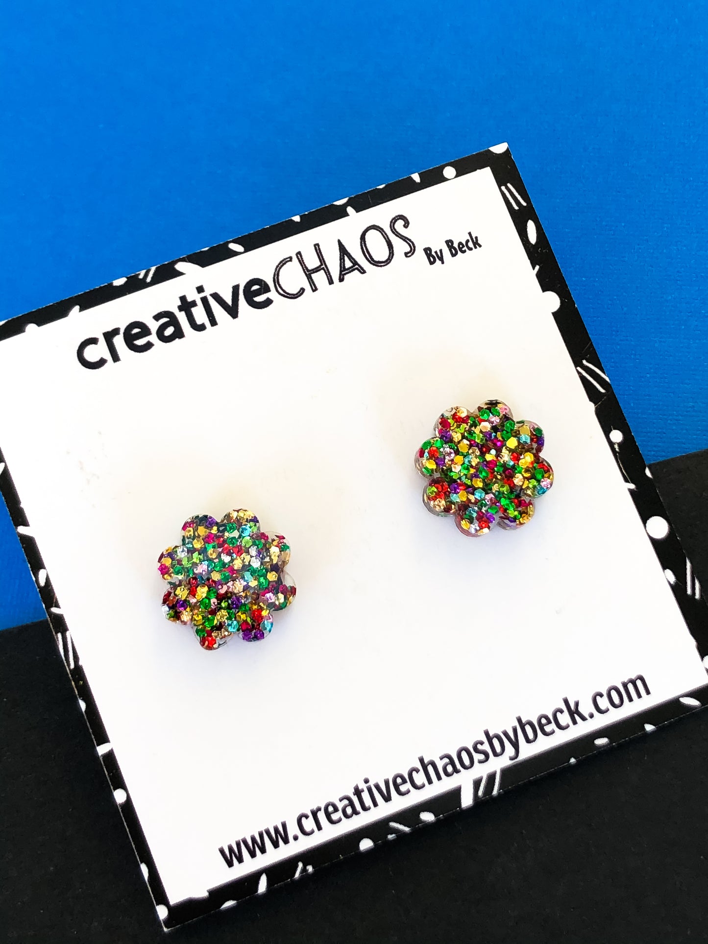 Multicoloured Glitter Flower Midi Stud (15)