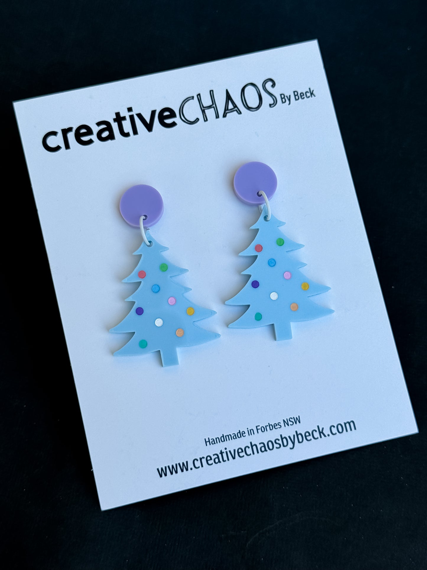 Festive Acrylic Christmas Tree Dangle Earrings with Colourful Spots (8)