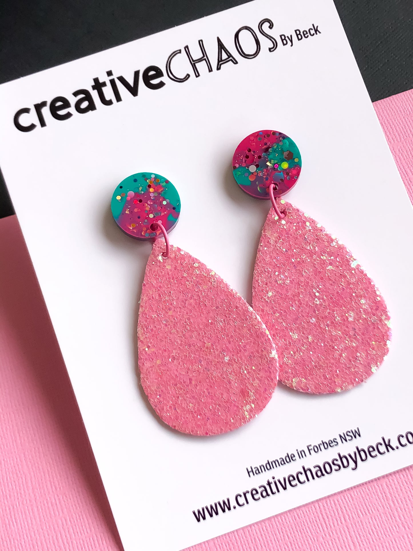 Pink Holographic Drop Dangle